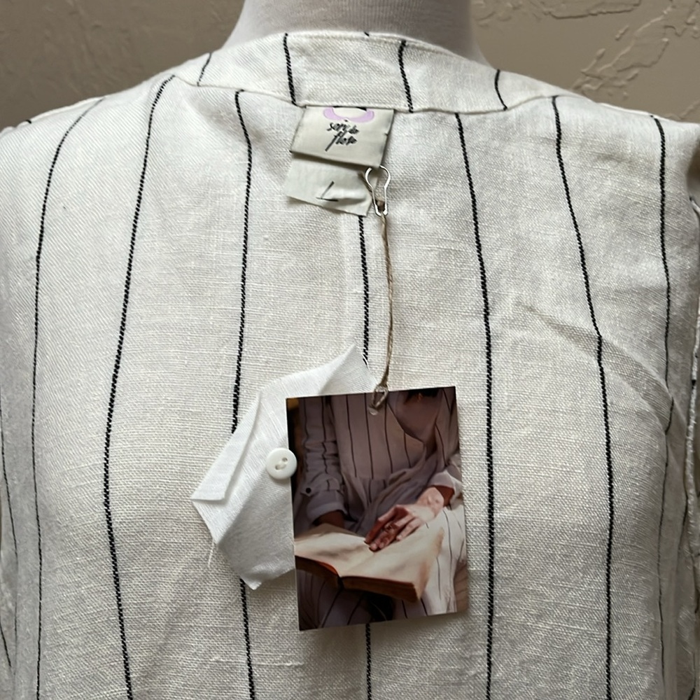 Sondeflor Son de Flor Linen Wrap Dress in Sonata Stripe, L - Picture 15 of 16